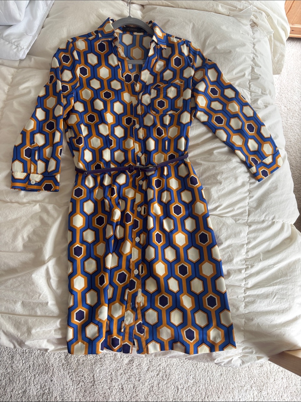 The Limited Blue, White & Gold Geometric Shirt Dress